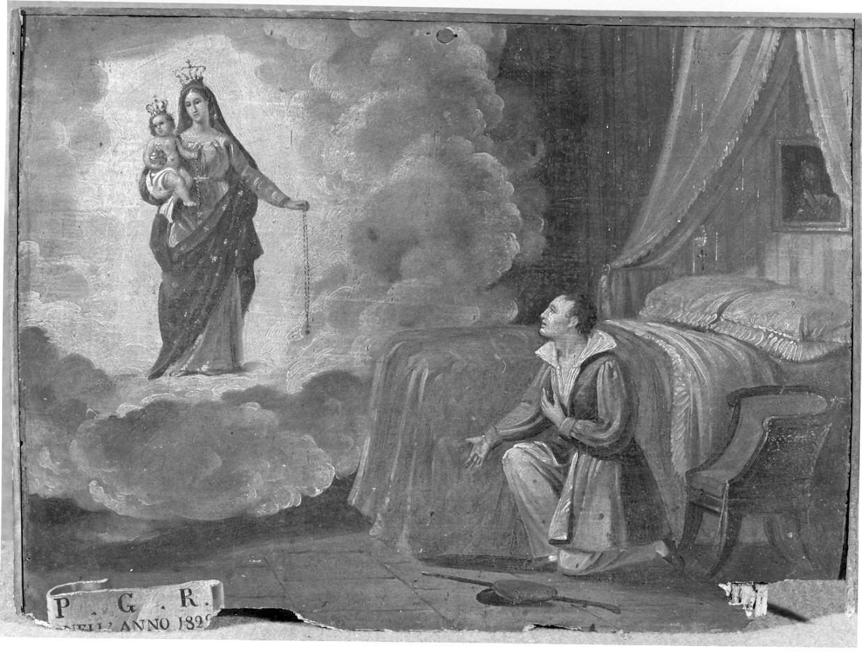 apparizione della Madonna a un uomo in ginocchio (ex voto, opera isolata) - ambito italiano (sec. XIX)