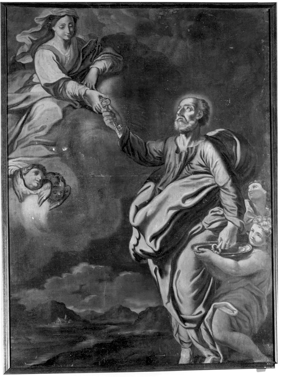 Madonna che consegna le chiavi a San Pietro (dipinto, opera isolata) - ambito lombardo (sec. XIX)