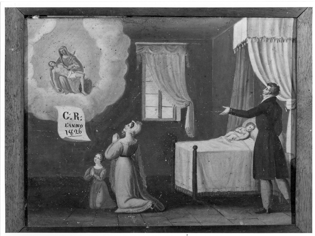 apparizione della Madonna a un bimbo ammalato (dipinto, opera isolata) - ambito italiano (sec. XIX)