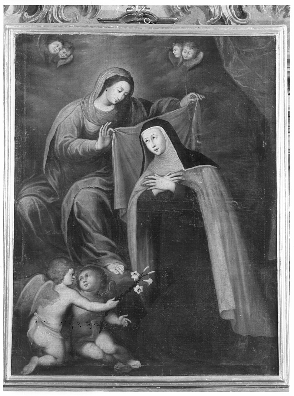 Santa Teresa d'Avila riceve il mantello dalla Madonna (dipinto, opera isolata) - ambito lombardo (sec. XVII)