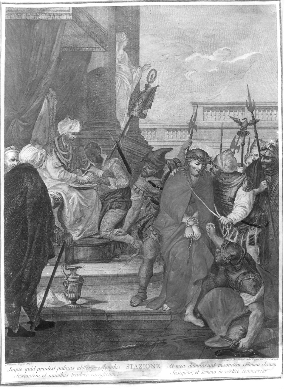 stazione I: Gesù condannato a morte (stampa, elemento d'insieme) di Baratti Antonio (sec. XVIII)