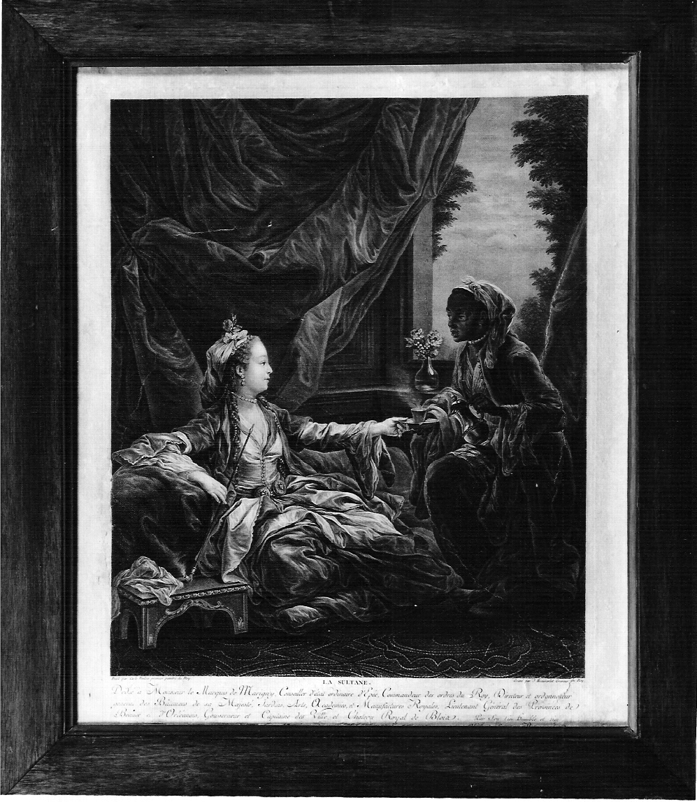 La sultane, scena con figure femminili (stampa, serie) - ambito francese, ambito francese (metà sec. XVIII)