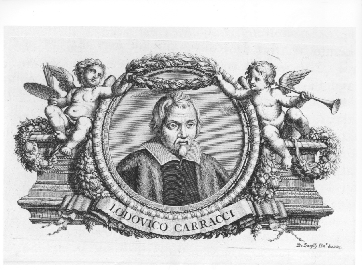 Ritratto di Lodovico Carracci, ritratto d'uomo (stampa, serie) di Panfili Pio, Zanotti Cavazzoni Giampietro (sec. XVIII)