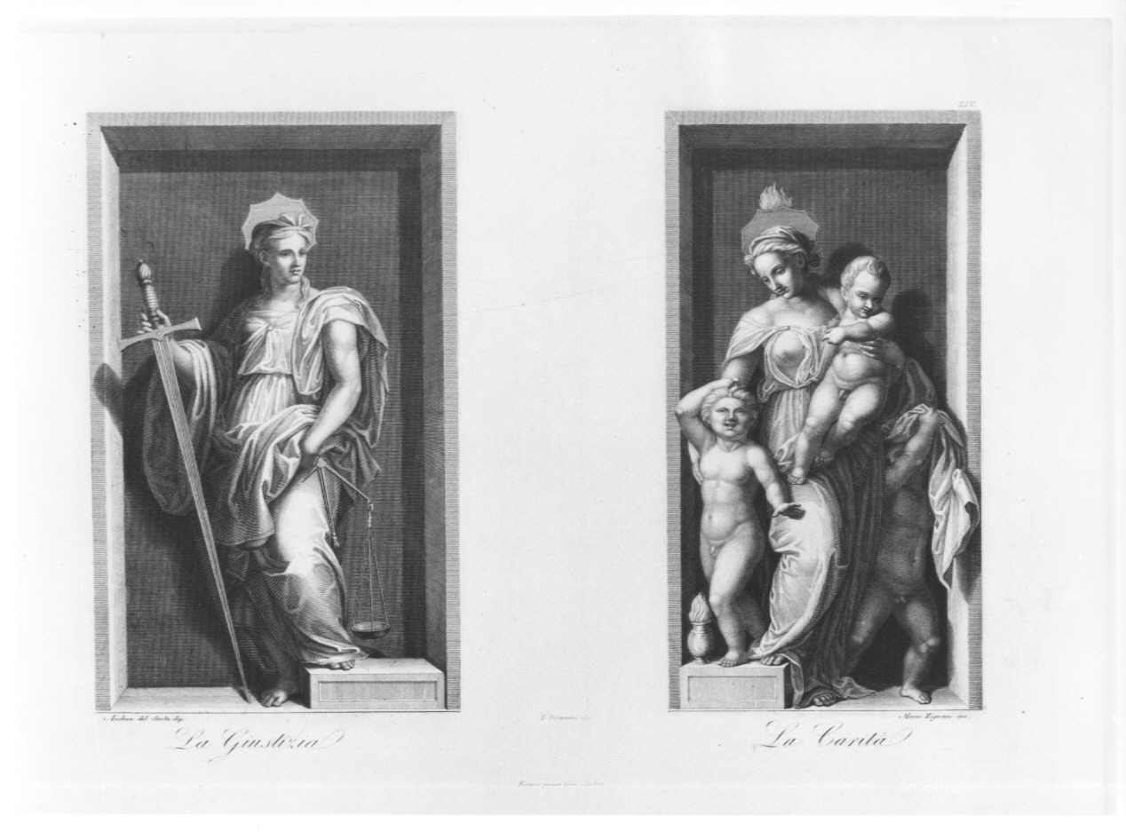 La Giustizia e la Carità, Giustizia e Carità (stampa, serie) di Zignani Marco, Pieraccini Francesco (sec. XIX)