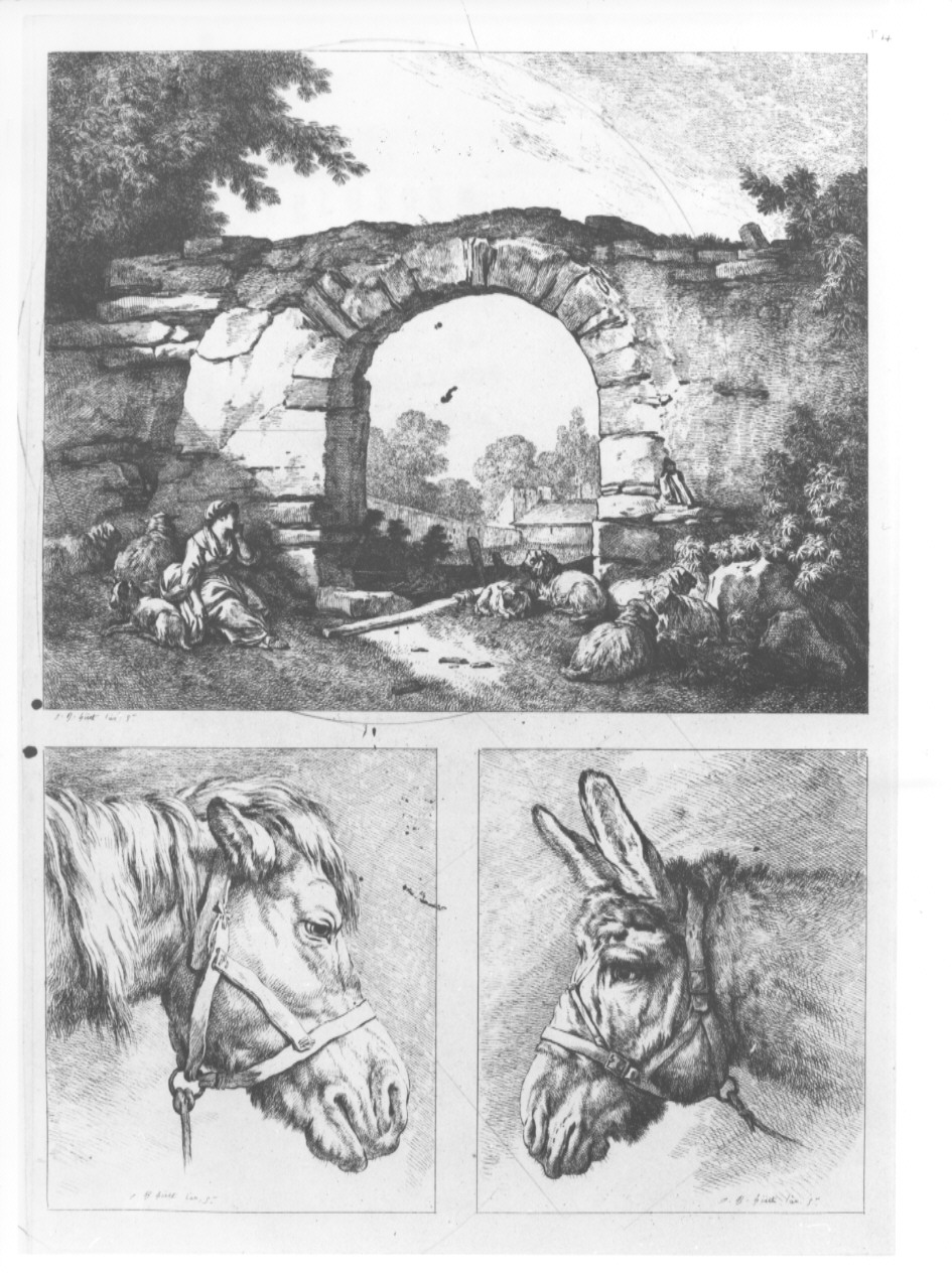 paesaggio e animali (stampa, serie) di Huet Jean Baptiste (sec. XIX)