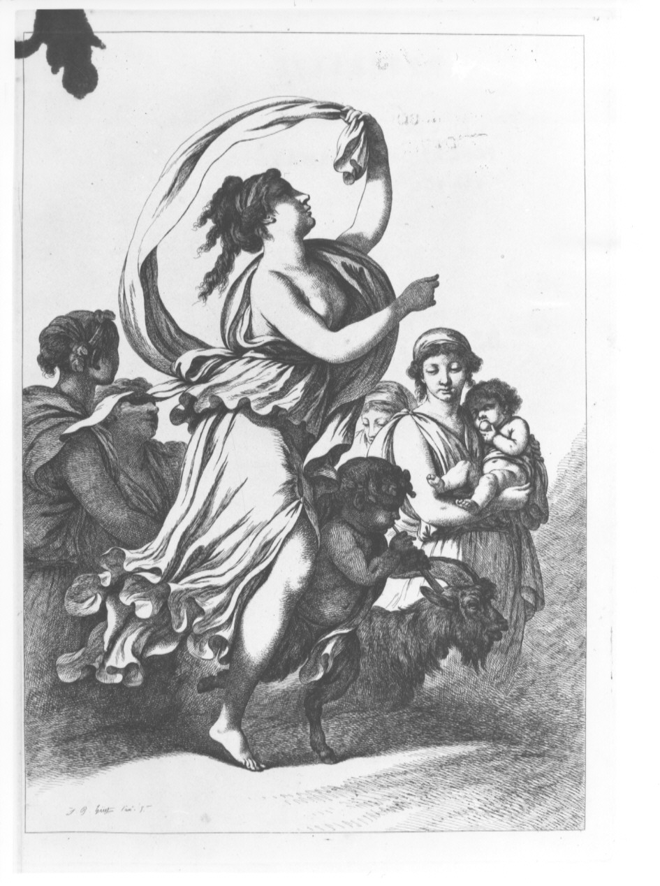 figure femminili con satiro (stampa, serie) di Huet Jean Baptiste (sec. XIX)