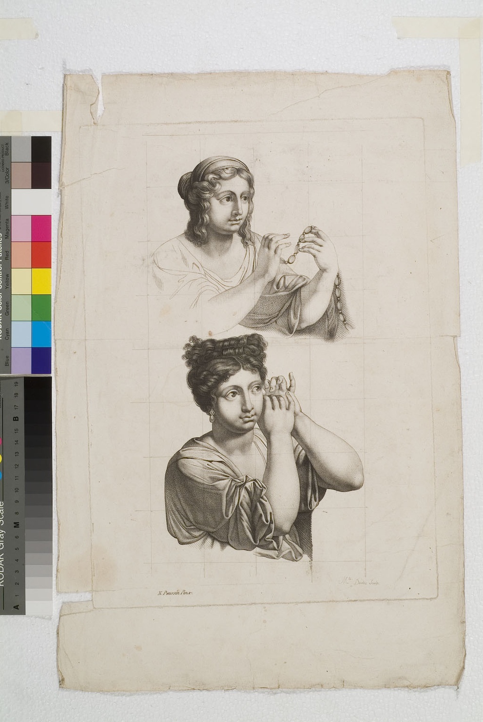 figure femminili (stampa smarginata) di Duclos Marie Adelaide Louise, Poussin Nicolas (terzo quarto sec. XIX)