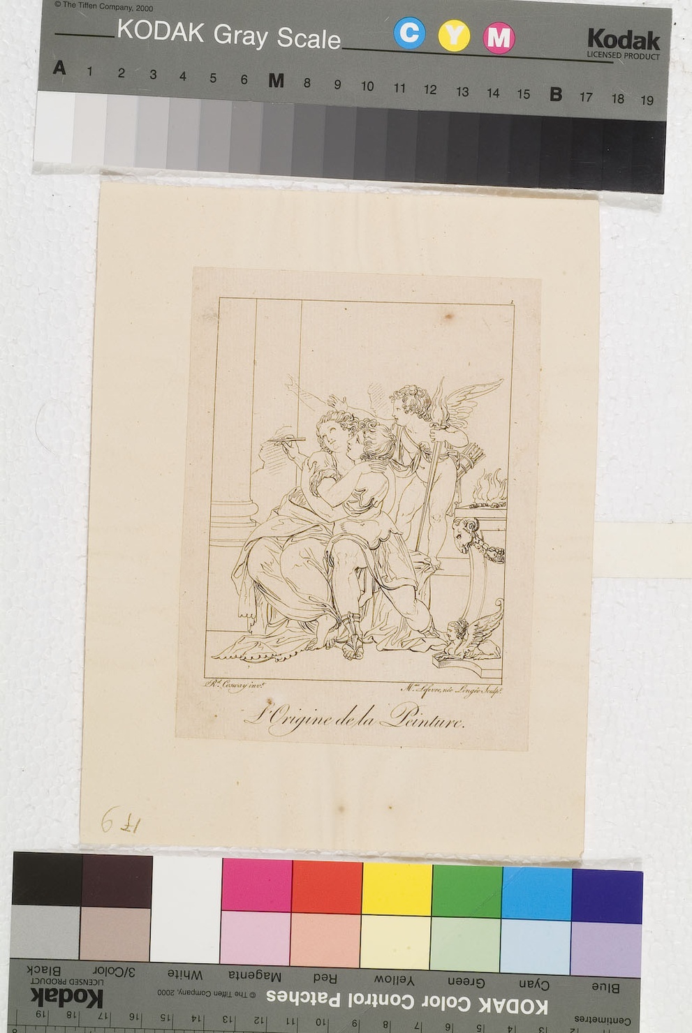L'Origine de la Peinture, Cupido con coppia di giovani amanti (stampa tagliata) di Cosway Richard, Lingée Thérèse Eléonore (sec. XVIII)