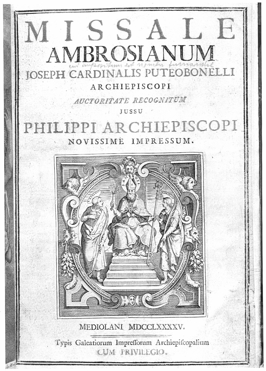 Sant'Ambrogio tra i Santi Gervasio e Protasio (stampa) - ambito milanese (sec. XVIII)