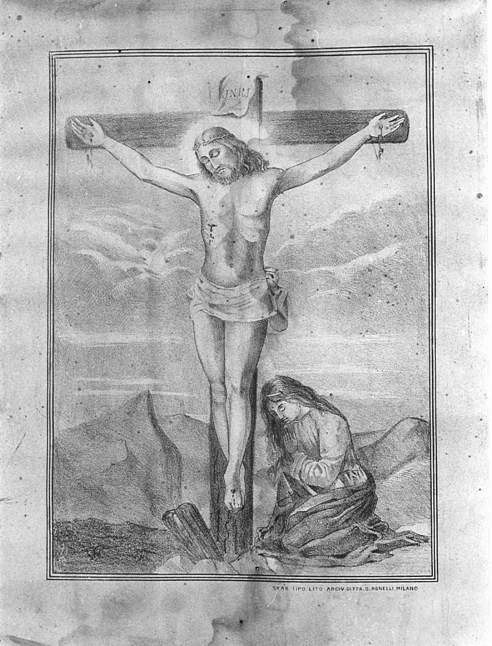Cristo crocifisso con Santa Maria Maddalena (stampa) - ambito milanese (sec. XIX)