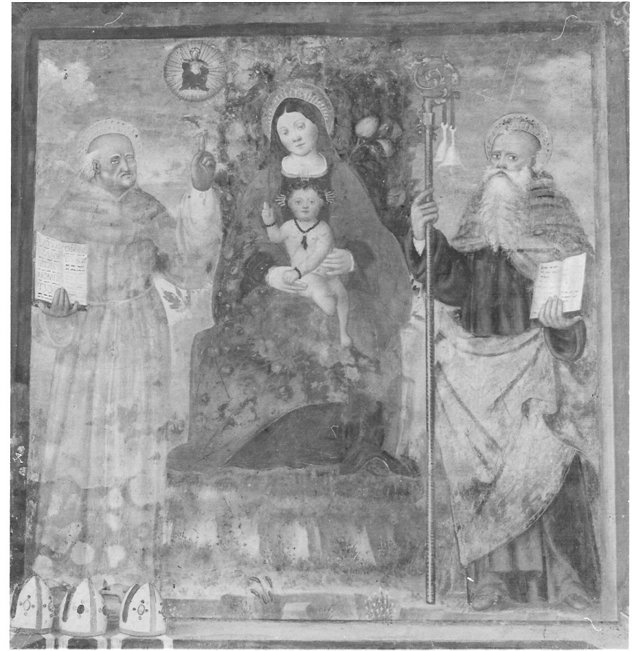 Madonna con Bambino in trono con San Bernardino e Sant'Antonio Abate (dipinto, opera isolata) - ambito lombardo (sec. XVI)