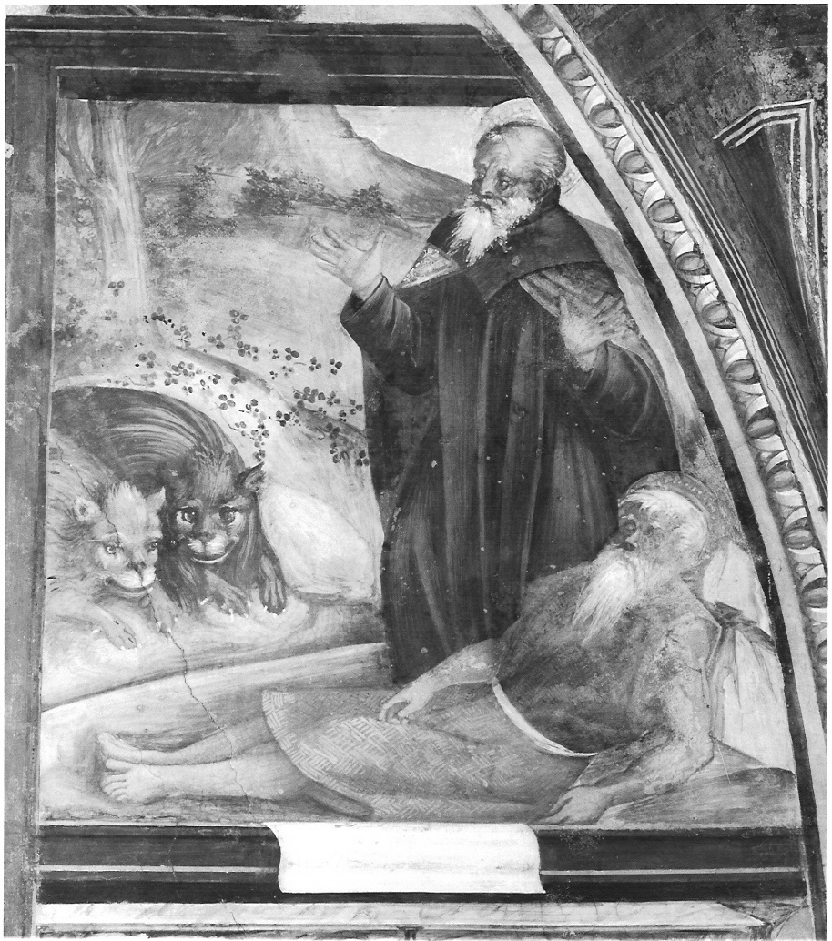 Sant'Antonio Abate visita San Paolo Eremita nel deserto (dipinto) di De Magistris Sigismondo (sec. XVI)