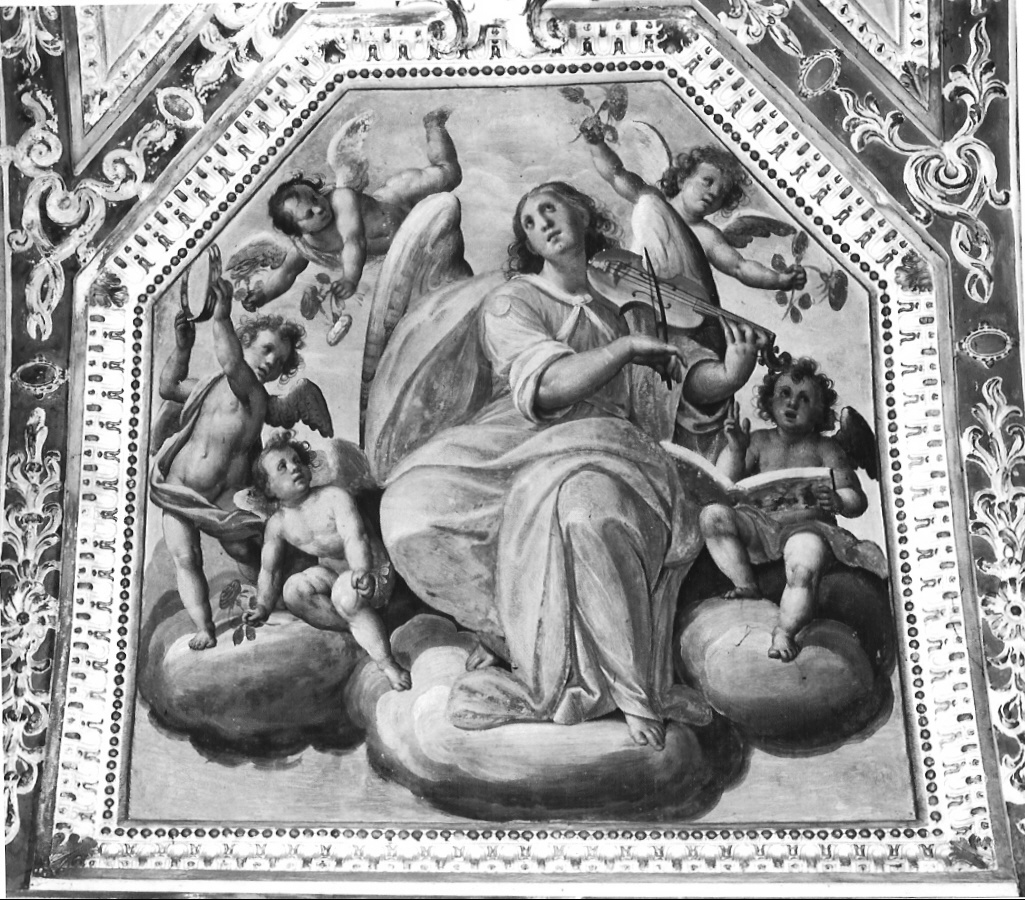 angelo musicante con viola/ angioletti (dipinto) di Della Rovere Giovanni Mauro detto Fiammenghino (attribuito) (sec. XVII)