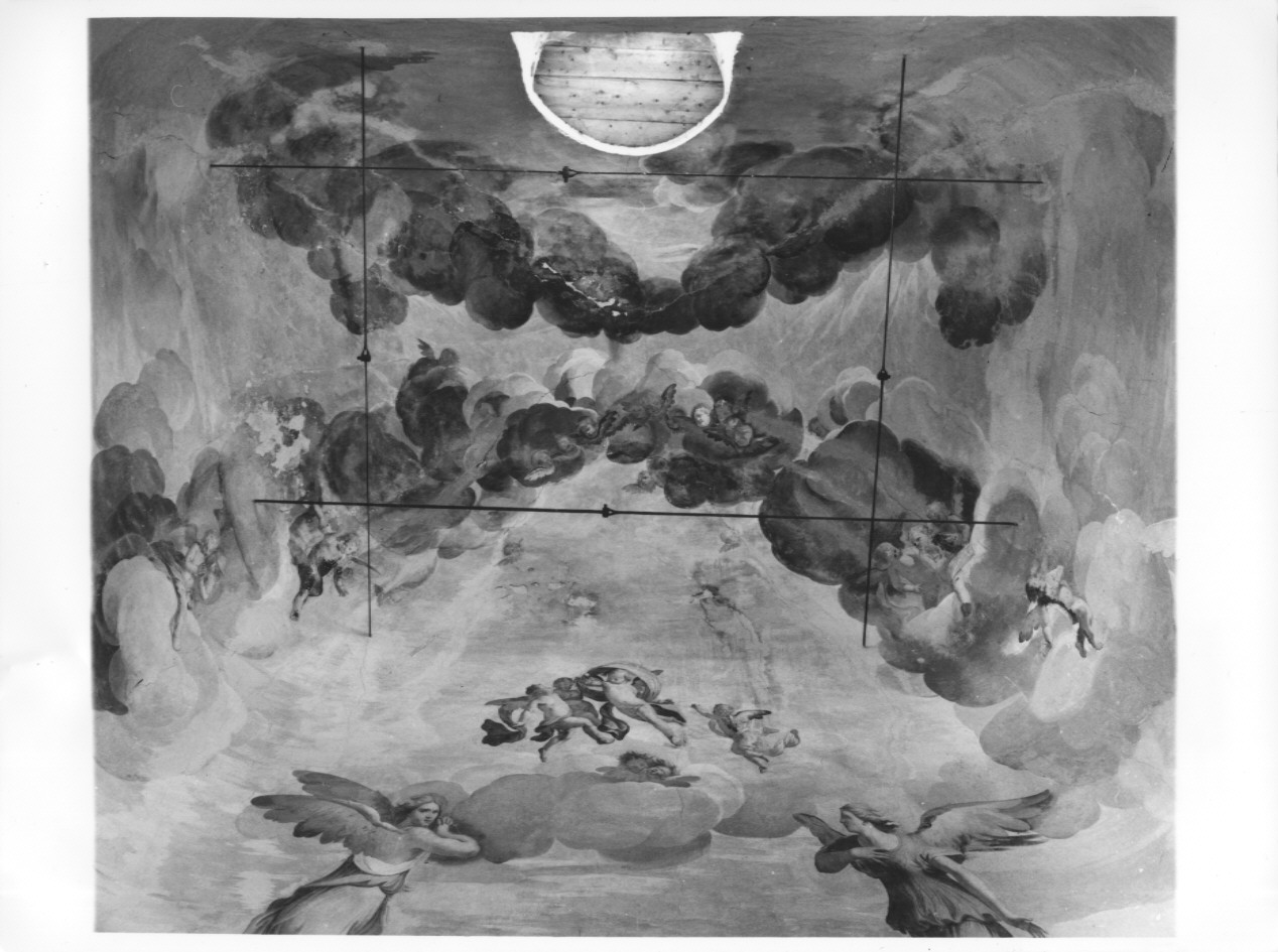 paesaggio con soldati/ cielo con angeli e cherubini (dipinto, ciclo) di Gaffuri Carlo (sec. XVII)