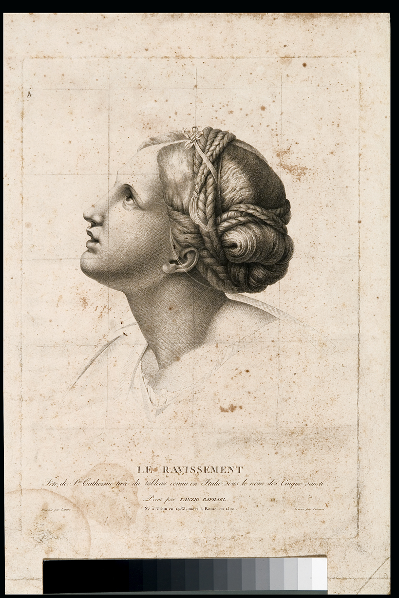 testa di donna (stampa) di Lemire Antoine, Tassaert Jean Joseph Francois, Sanzio Raffaello (primo quarto sec. XIX)