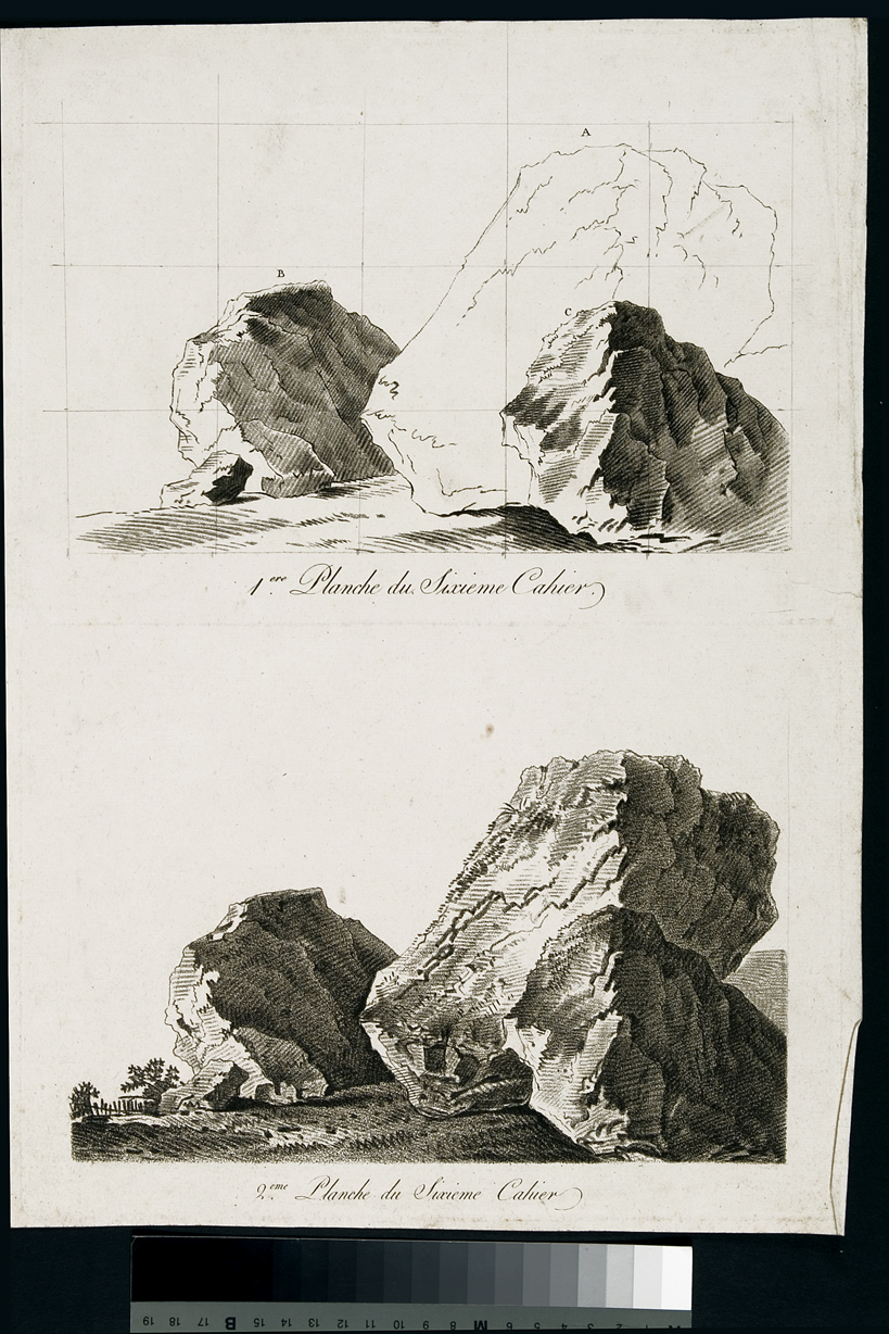 paesaggio roccioso (stampa) di Mandevare N. Al. Michel, Lambert II (prima metà sec. XIX)
