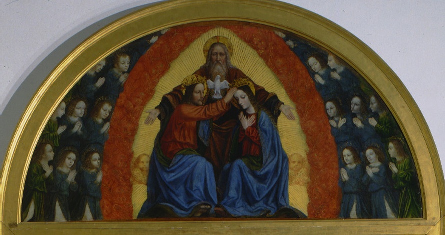 Incoronazione della Vergine, incoronazione di Maria Vergine (lunetta, elemento d'insieme) di Ambrogio da Fossano detto Bergognone (sec. XVI)