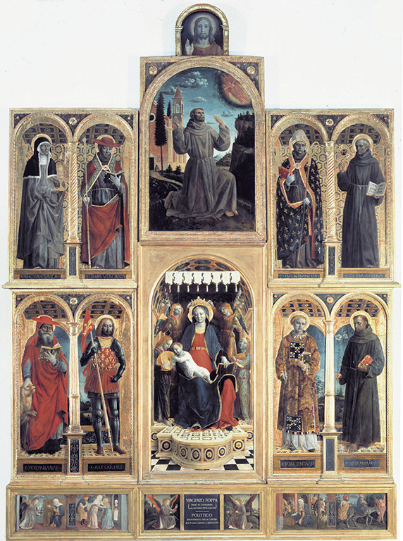 I Santi Vincenzo e Antonio da Padova, San Vincenzo (scomparto di polittico, elemento d'insieme) di Foppa Vincenzo (sec. XV)