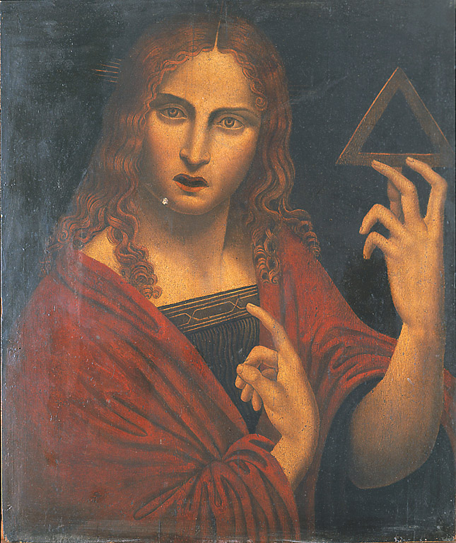 Il Redentore col simbolo della Trinità, Cristo con il simbolo della Trinità (dipinto, opera isolata) di Rizzi Gian Pietro detto Giampietrino (bottega) (sec. XVI)