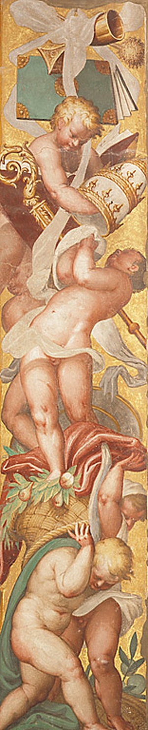 Putti reggenti emblemi sacerdotali, putti con emblemi sacerdotali (dipinto, ciclo) di Campi Bernardino (sec. XVI)