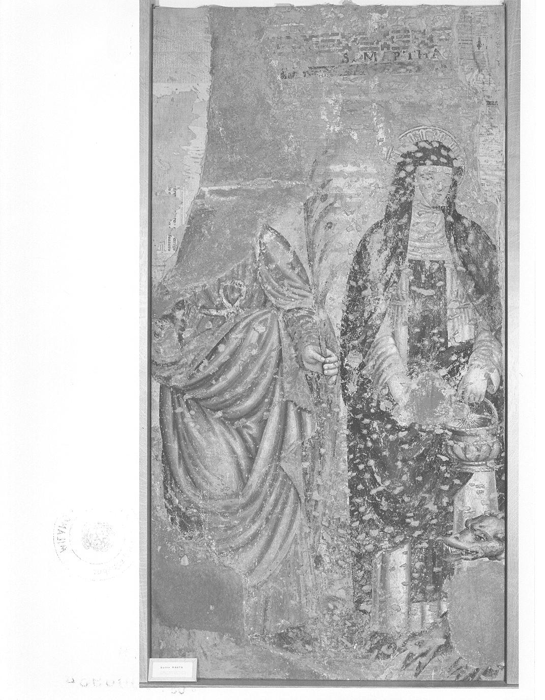 Santa Marta affiancata da una santa martire (dipinto, opera isolata) - bottega intelvese (secc. XV/ XVI)