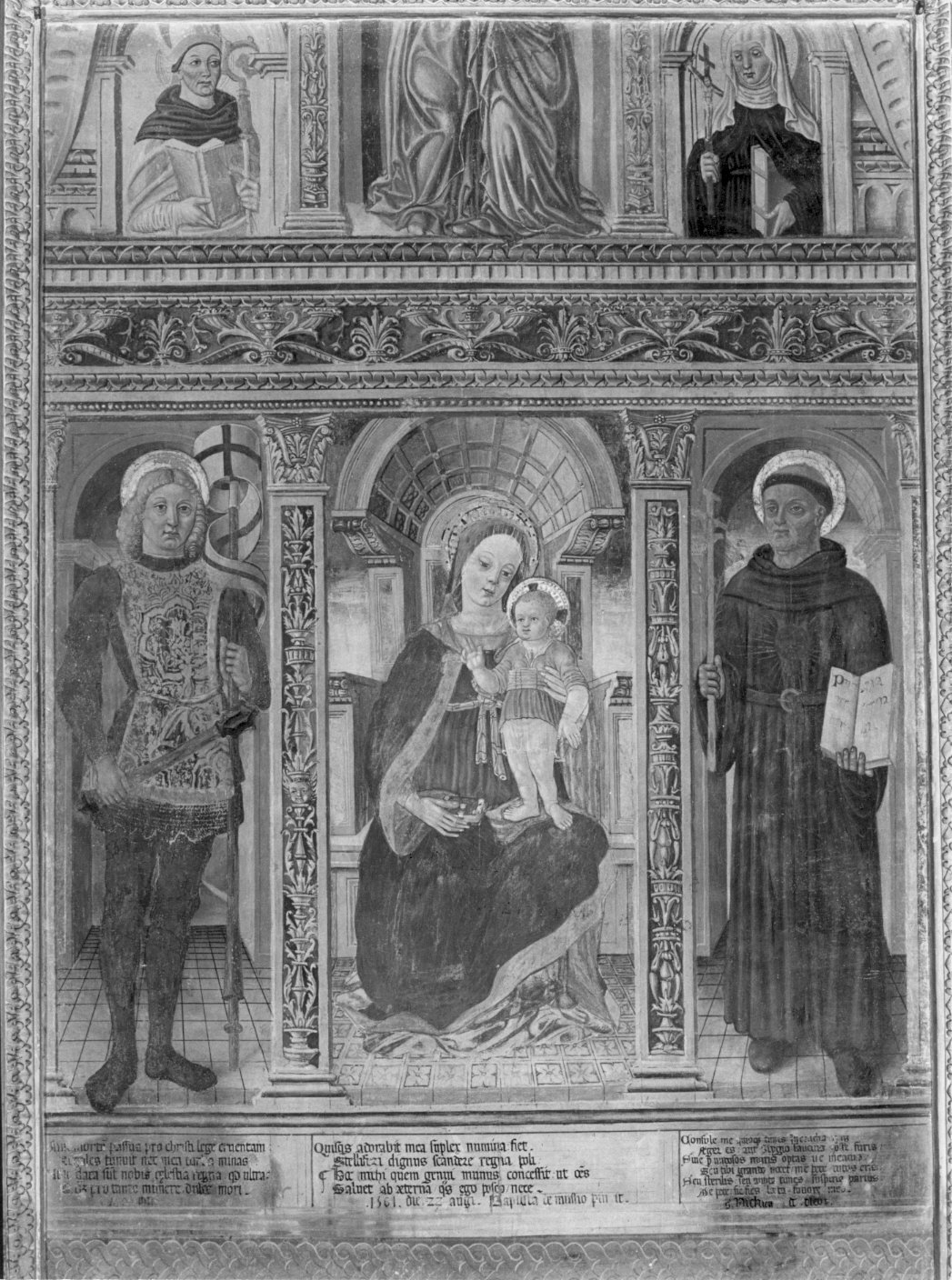 Madonna con Bambino e altri personaggi (dipinto murale) di Battista da Musso (attribuito) (sec. XVI)