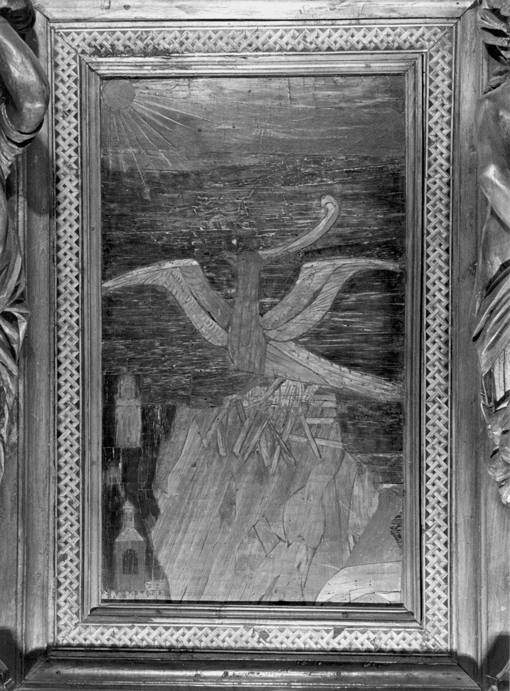 araba fenice (decorazione a intarsio) di Brasca Pietro (attribuito), Ramus Pietro (attribuito) (sec. XVI, sec. XVII, sec. XVIII)