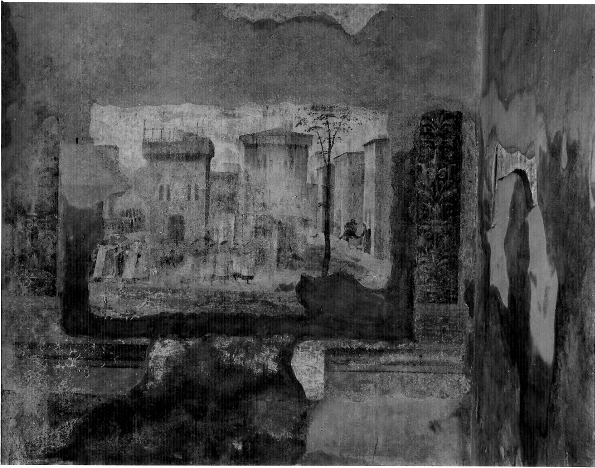 sfondo di città (dipinto murale, frammento) - ambito lombardo (primo quarto sec. XVI)