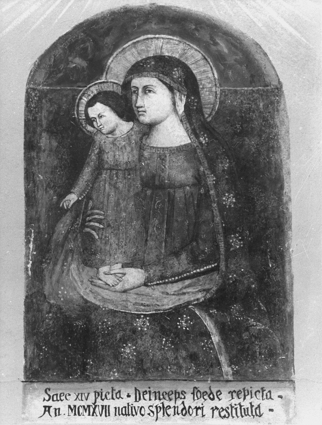 Madonna con Bambino (dipinto murale staccato) - ambito lombardo (sec. XIV)