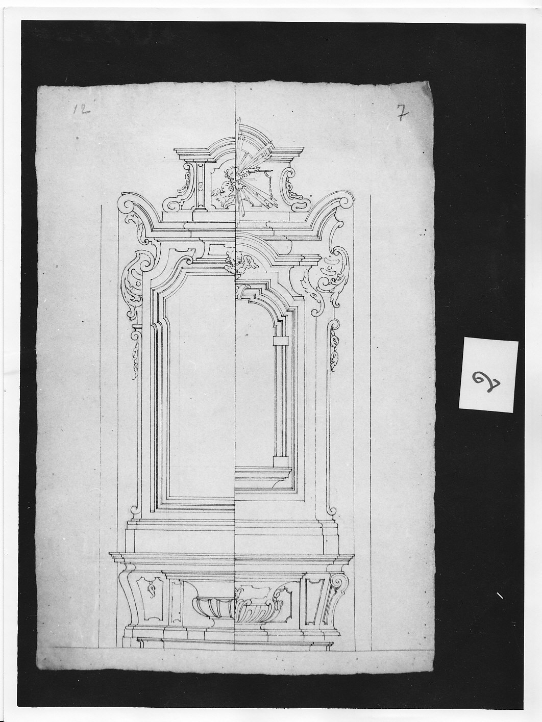 Prospetto d'altare con ancona in doppia versione (disegno, opera isolata) di Ligari Pietro (attribuito) (sec. XVIII)