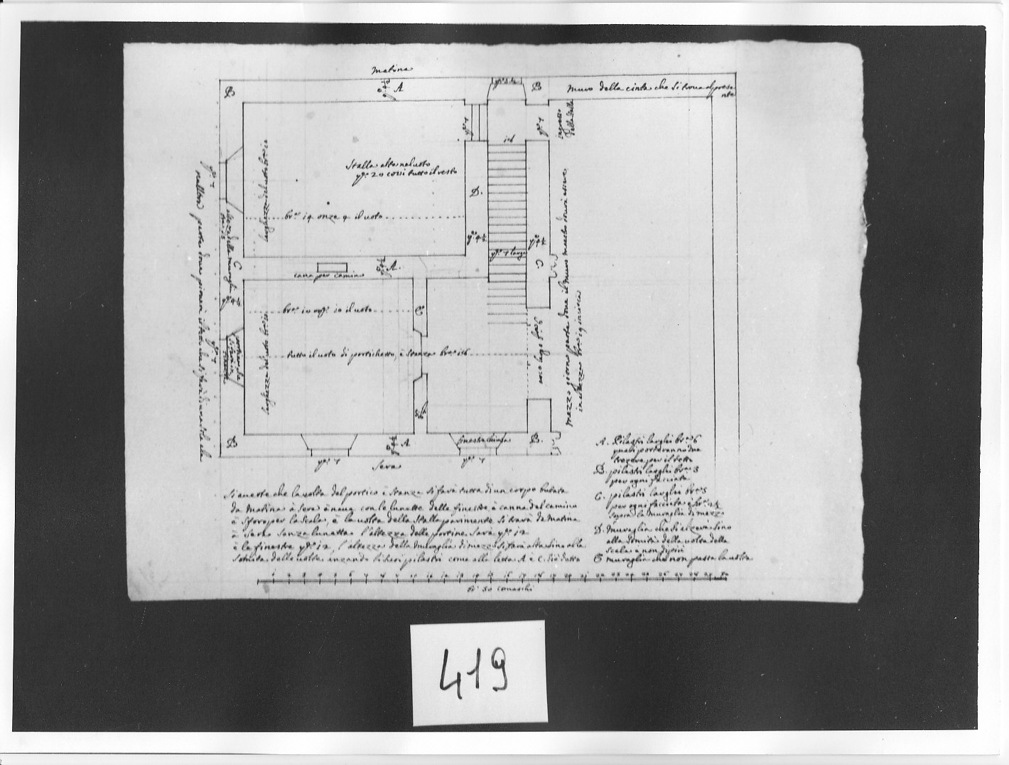 Pianta di casa con legenda (disegno architettonico, opera isolata) di Ligari Pietro (attribuito) (secondo quarto sec. XVIII)