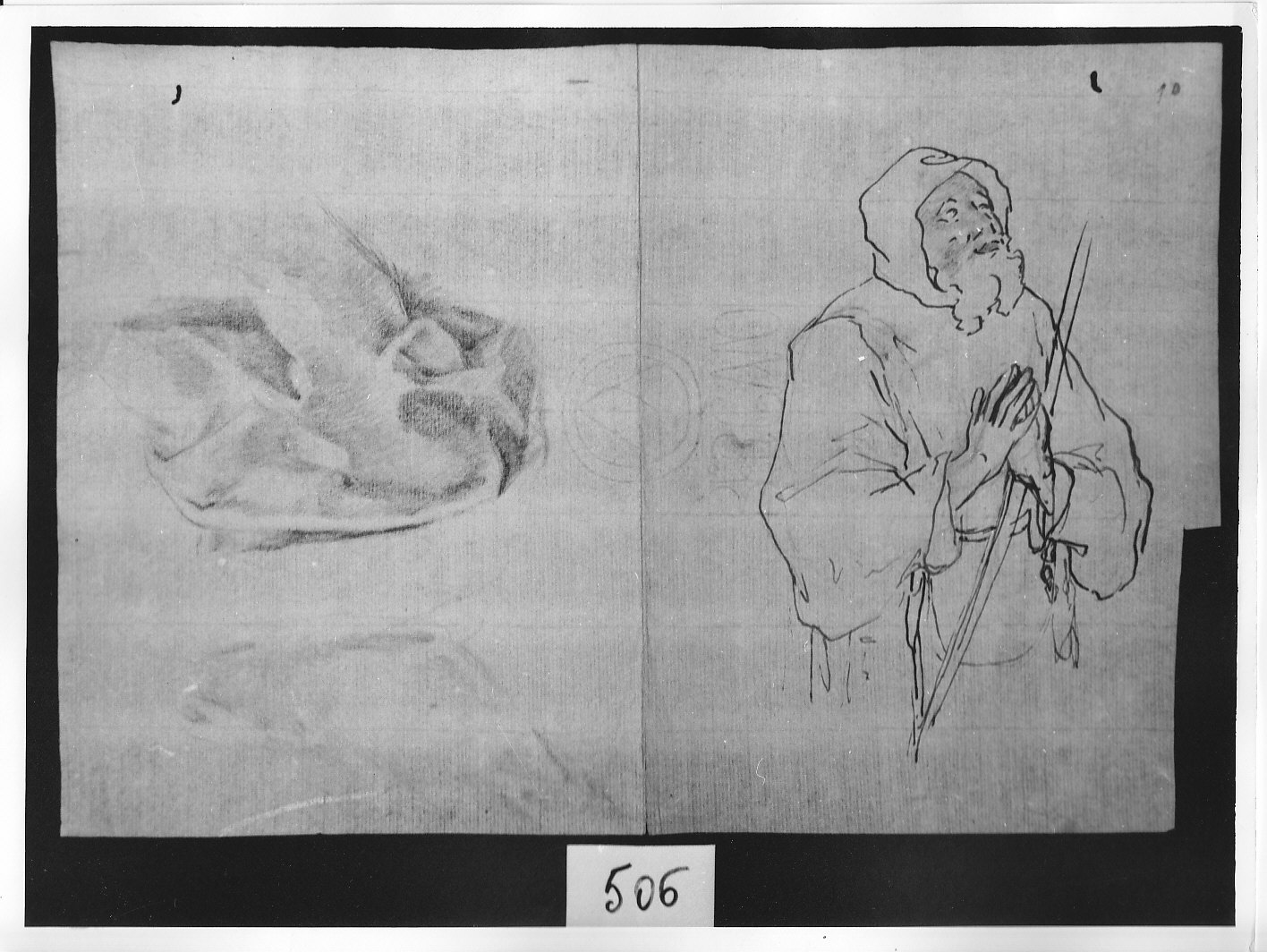 panneggio e san Francesco di Paola a mezza figura (disegno, opera isolata) di Ligari Cesare (attribuito) (sec. XVIII)