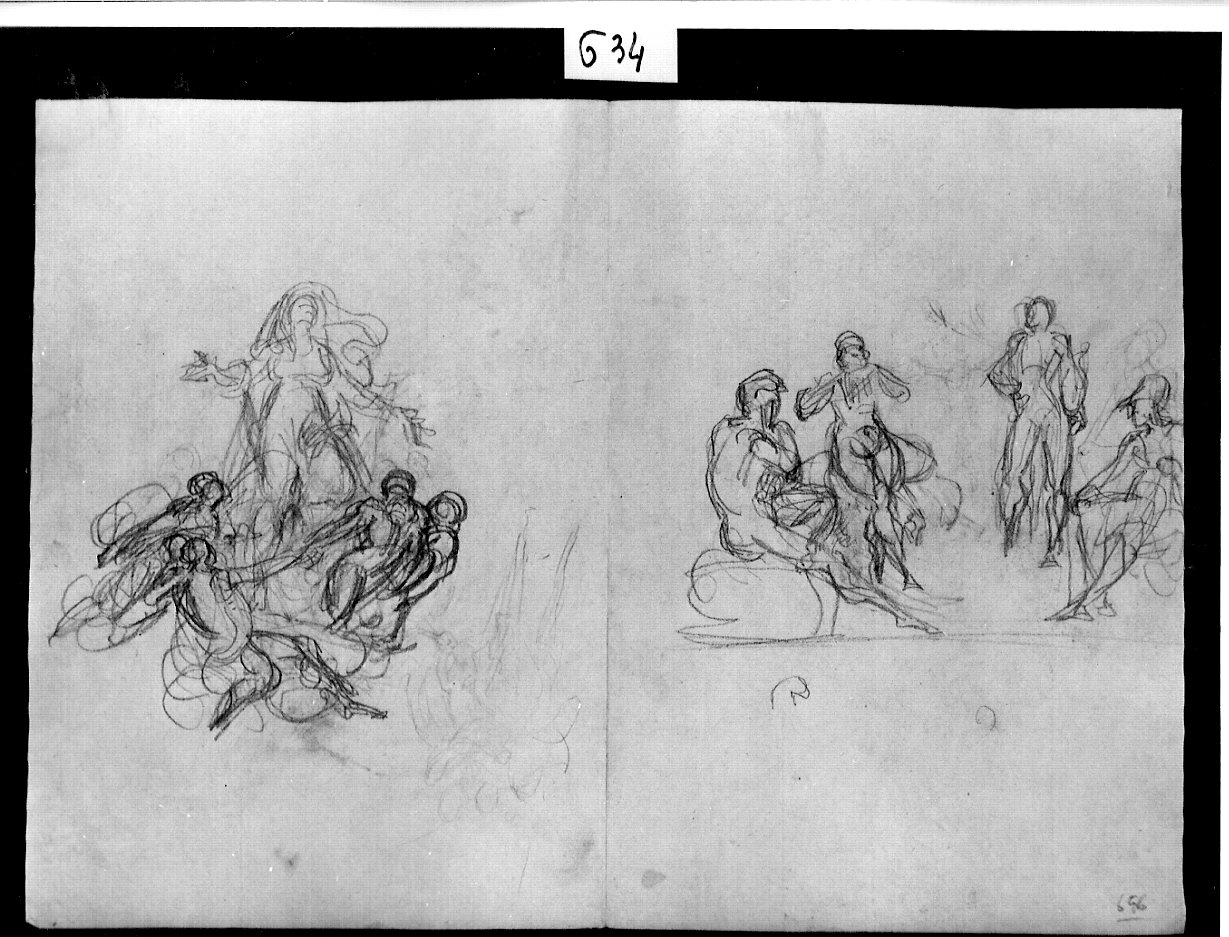 Assunta e gruppo di figure (disegno, opera isolata) di Ligari Angelo (attribuito) (sec. XIX)