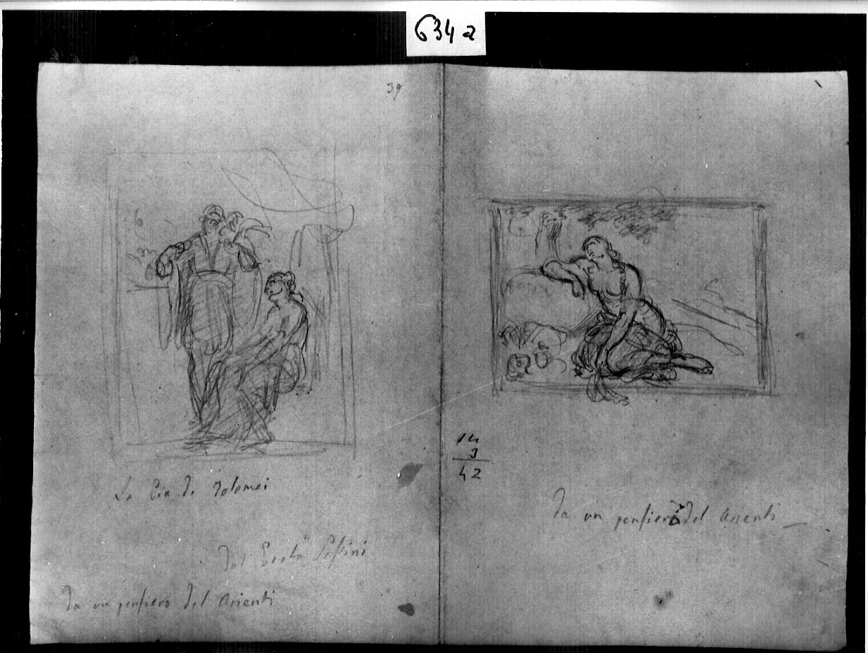 Pia de' Tolomei e giovane abbandonata (disegno, opera isolata) di Ligari Angelo (attribuito) (sec. XIX)
