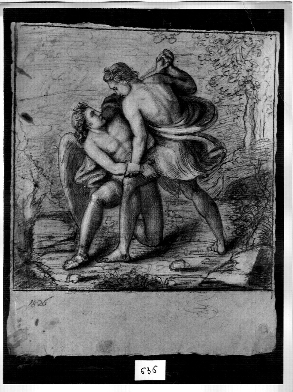 Giacobbe lotta con l'Angelo (disegno, opera isolata) di Ligari Angelo (attribuito) (sec. XIX)