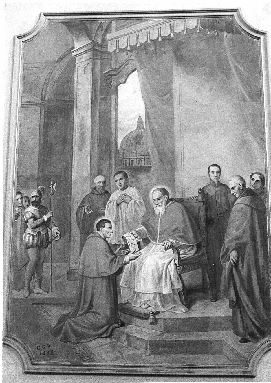 San Carlo Borromeo incontra Paolo III (decorazione pittorica, elemento d'insieme) di Garberini Giovan Battista (sec. XIX)