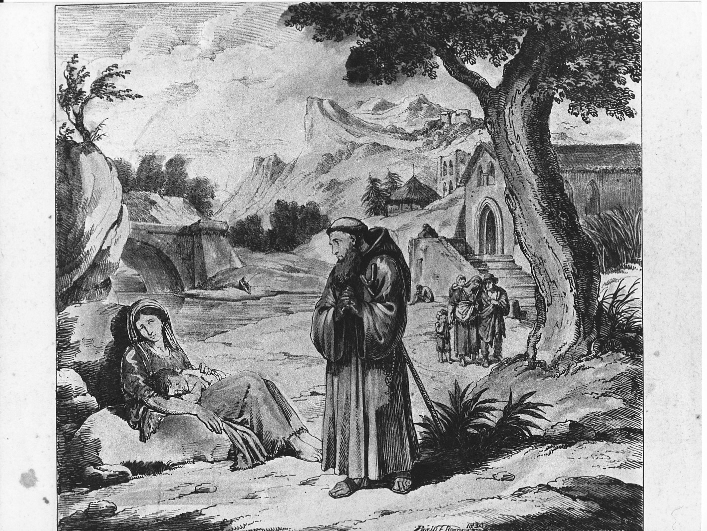 Padre Cristoforo si reca alla casa di Lucia (stampa) di Pinelli Bartolomeo (sec. XIX)