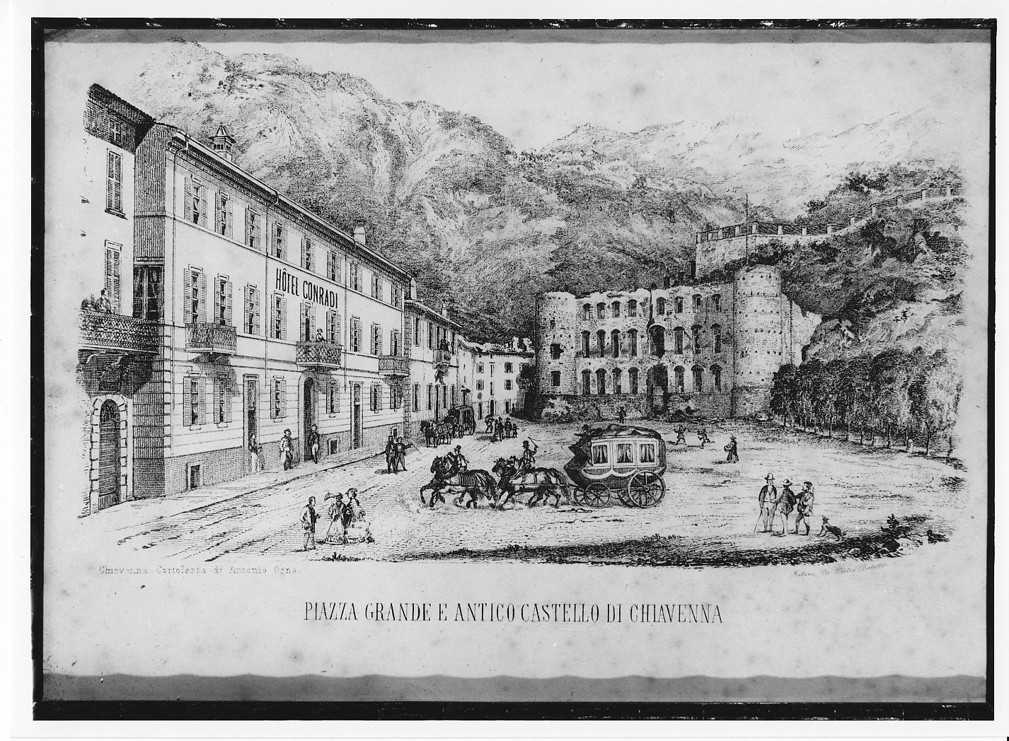 Piazza Castello a Chiavenna (stampa) - ambito lombardo (seconda metà sec. XIX)