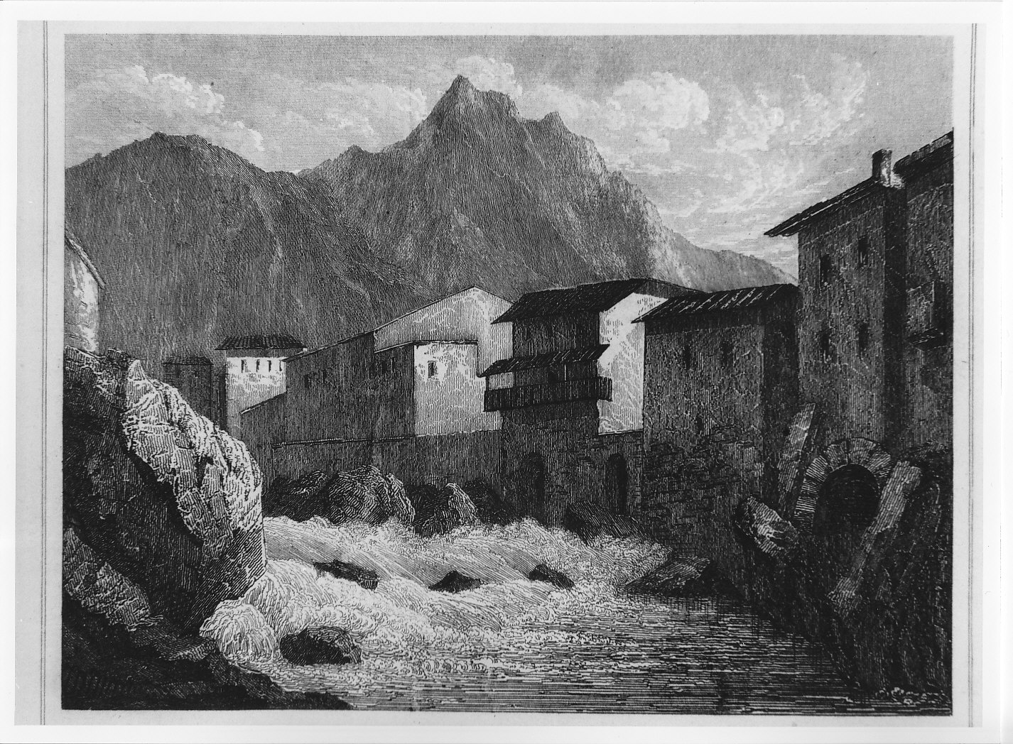 Case sul fiume Mera a Chiavenna (stampa) - ambito lombardo (sec. XIX)