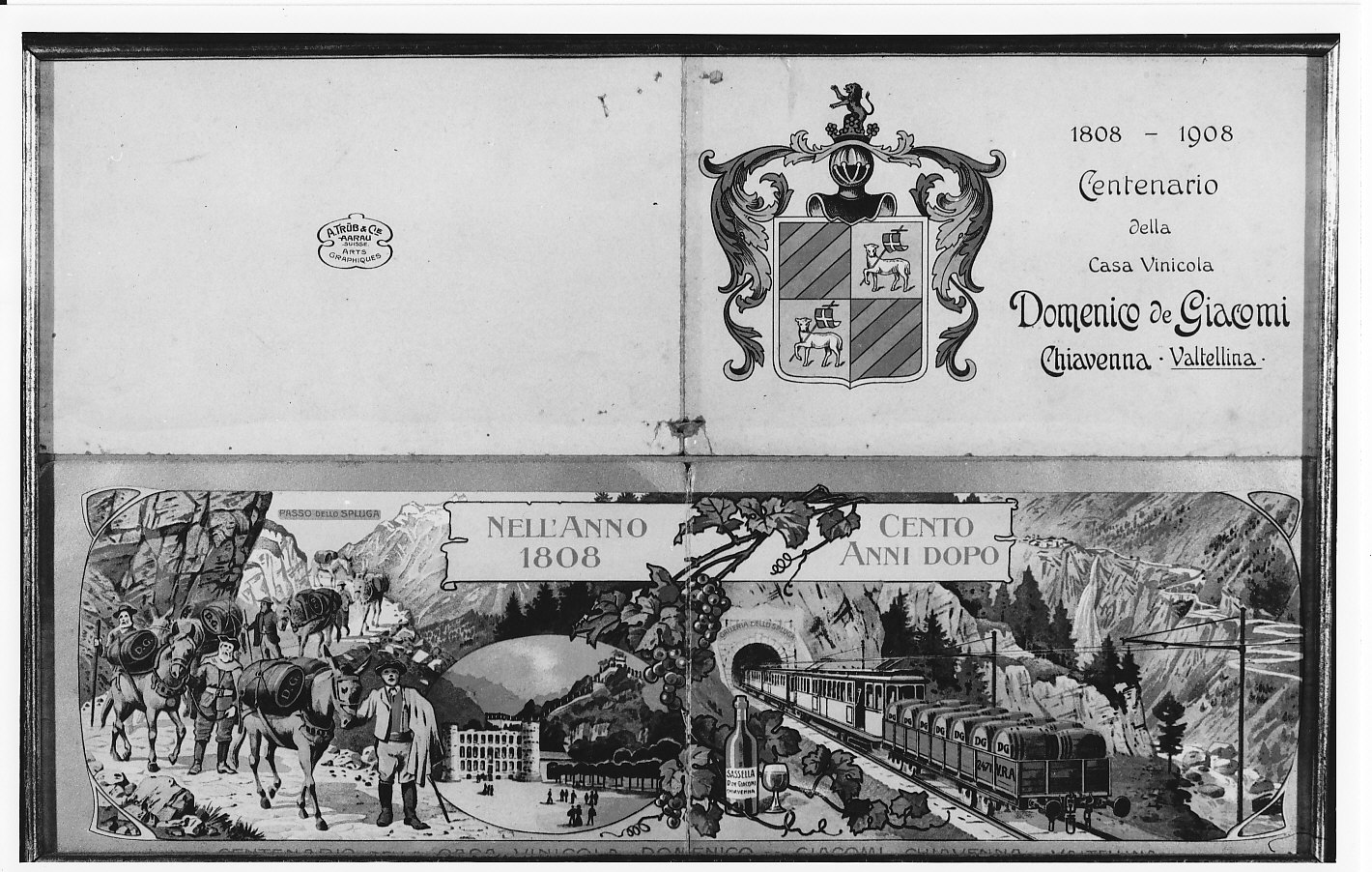 Dépliant per centenario della Casa Vinicola De Giacomi di Chiavenna (stampa) - ambito lombardo (sec. XX)
