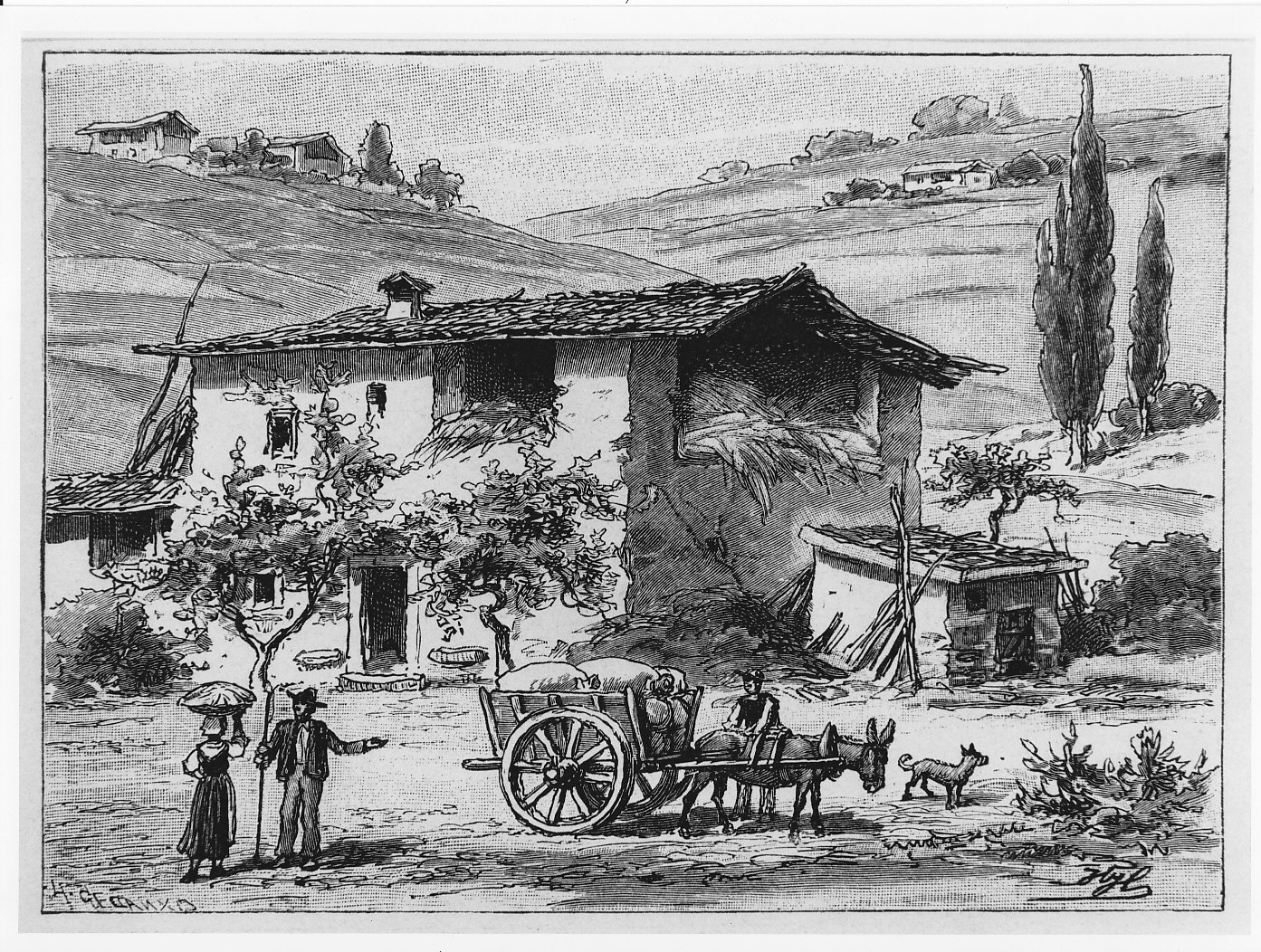 Casa contadina nell'italia settentrionale (stampa) - ambito lombardo (sec. XIX)