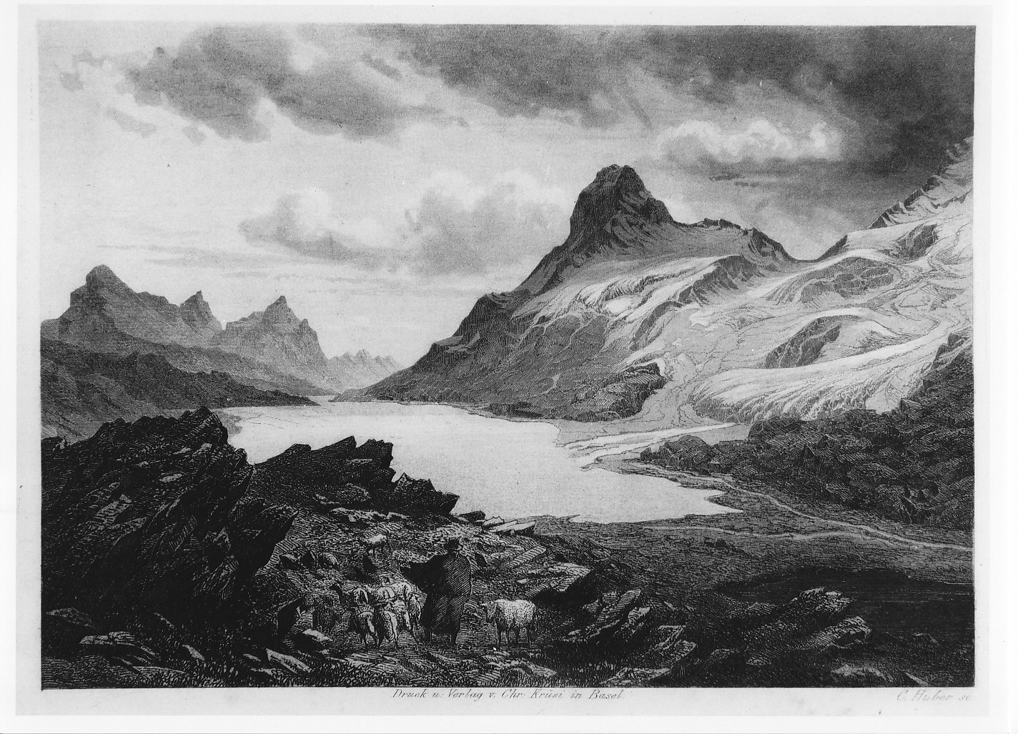 Il lago e il lago del Bernina (stampa) di Huber C (sec. XIX)
