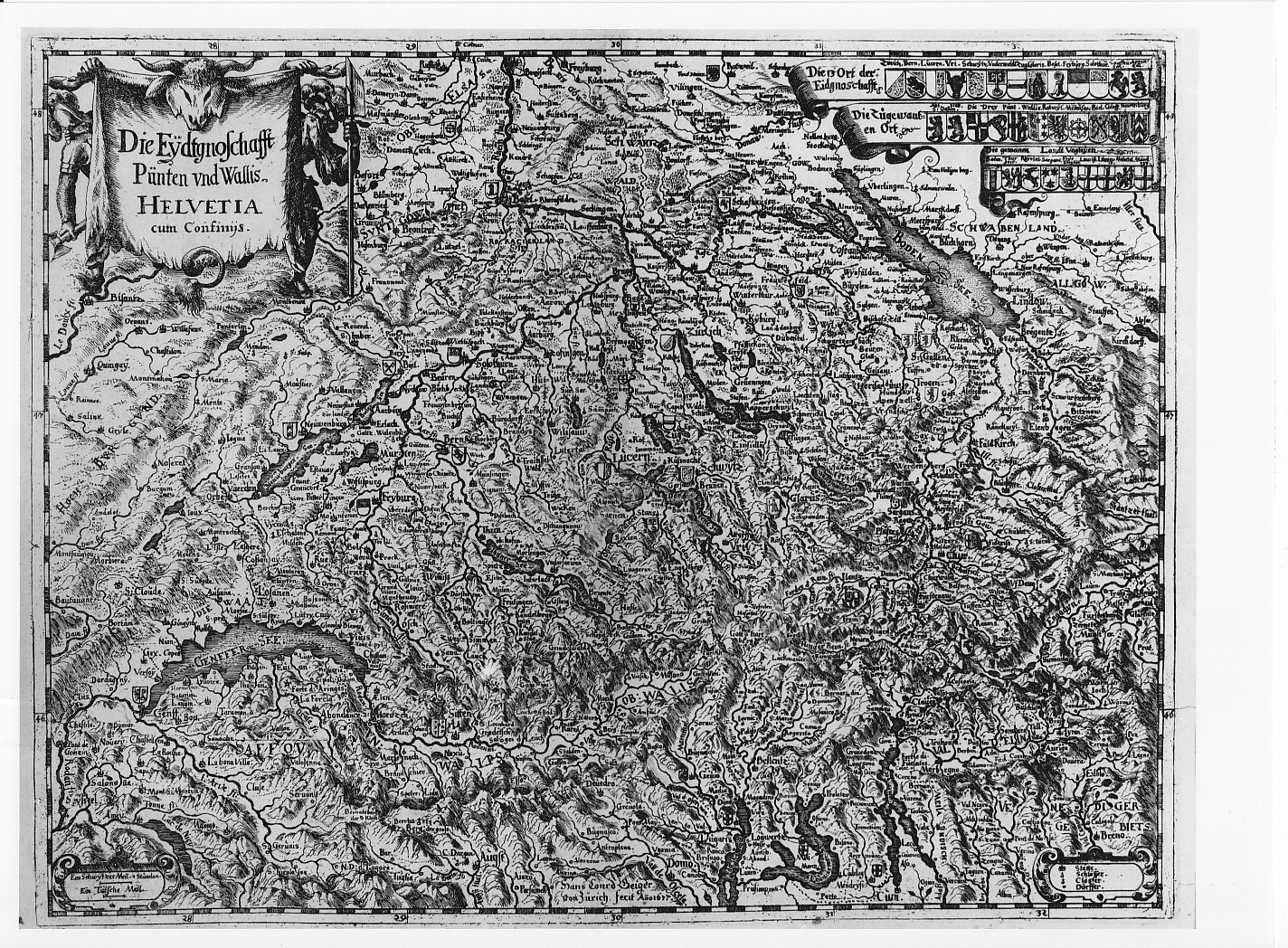 Carta della Svizzera e zone confinanti (stampa) di Beiger Hans Conrad (sec. XVII)