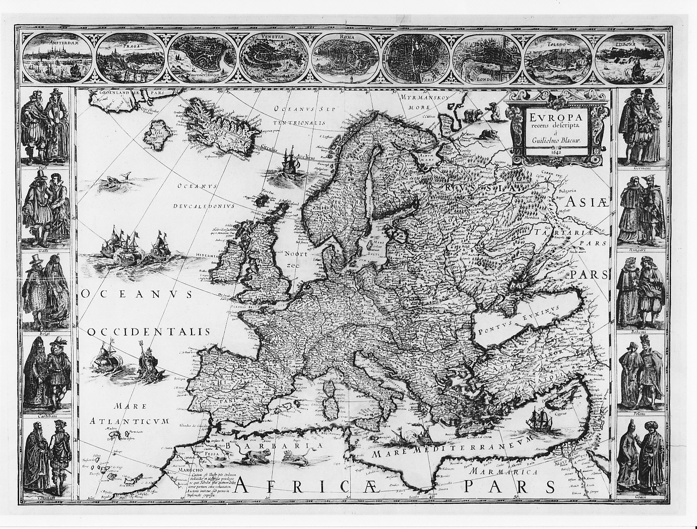 Carta dell'Europa (stampa) di Blaeu Willem Janszoon (sec. XVII)