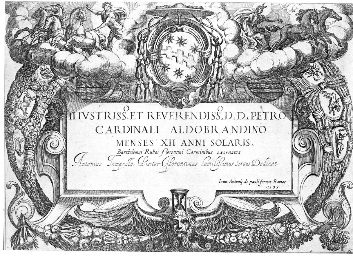 targa frontespizio con ornati vegetali (stampa) di Tempesta Antonio (sec. XVI)