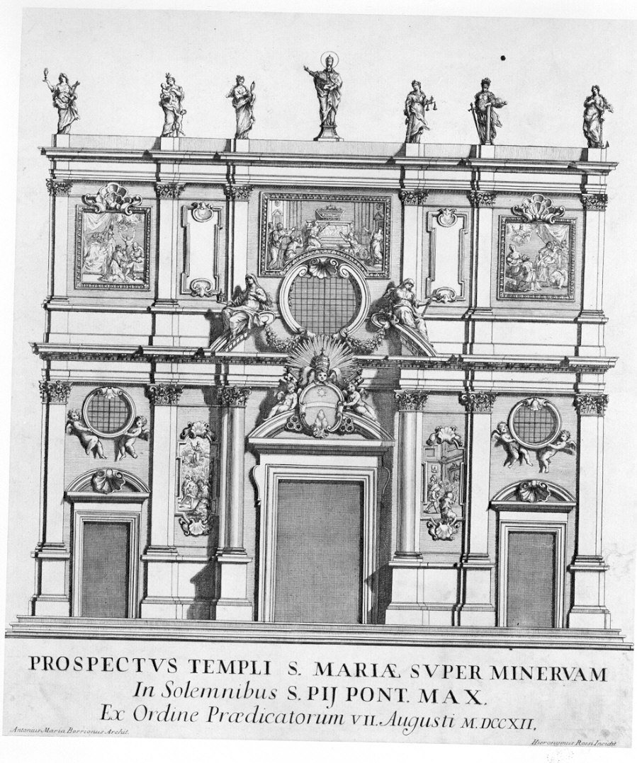 Facciata del Tempio di S. Maria sopra Minerva (stampa) di Rossi Girolamo (sec. XVIII)