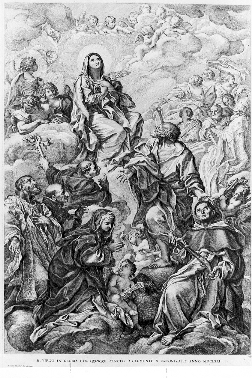 Madonna in Gloria e santi (stampa) di Maratta Carlo (sec. XVII)