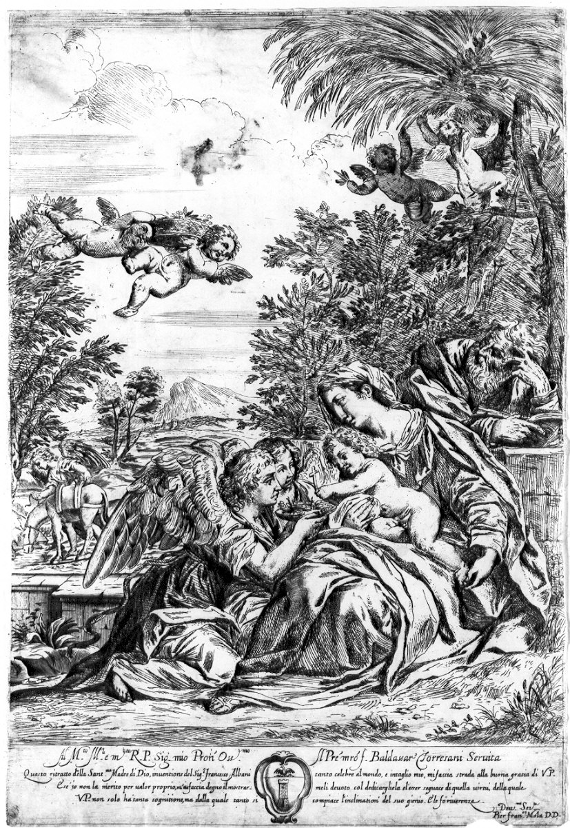 Madonna con Bambino e angeli (stampa) di Mola Pier Francesco (sec. XVII)