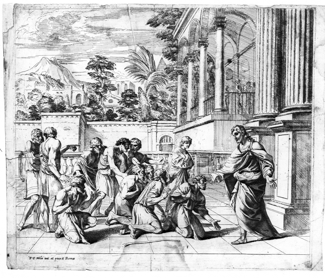 Giuseppe riceve i fratelli e Beniamino (stampa) di Mola Pier Francesco (sec. XVII)