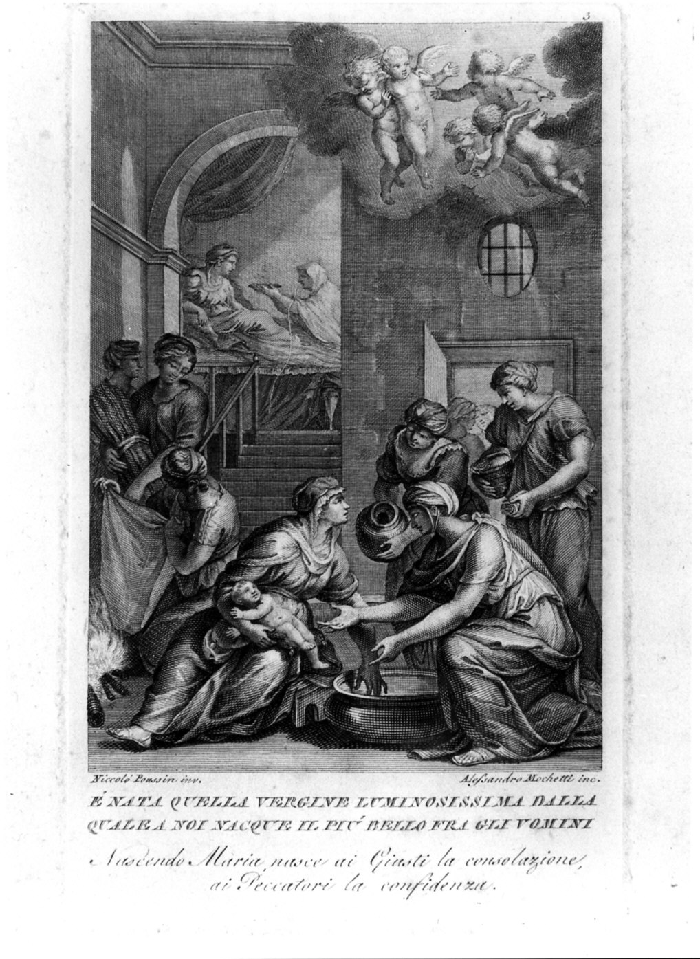 nascita di Maria Vergine (stampa) di Mochetti Alessandro, Poussin Nicolas (seconda metà sec. XVIII)